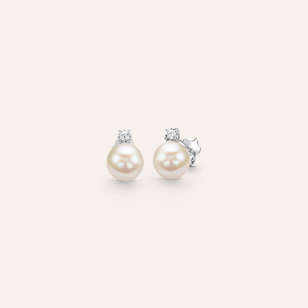 Orecchini Lobo Gold Pearls Oro Bianco Perla D'Acqua Dolce Diamante - Orecchini a Lobo Donna | Stroili