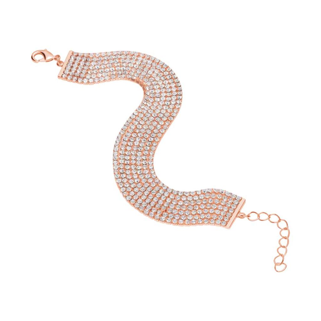 Bracciale multifilo largo in metallo rosato con strass - Bracciali Donna | Stroili
