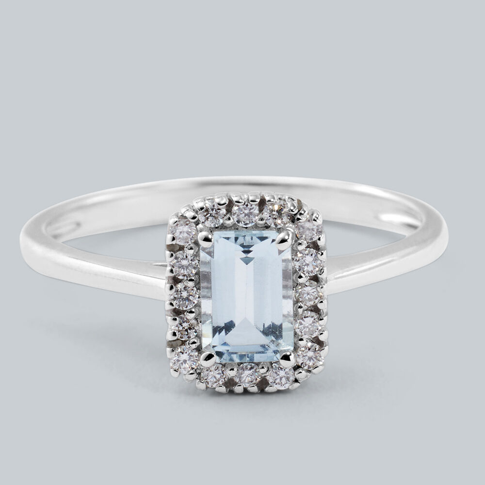 Anello Solitario Acquamarina Oro Bianco Acquamarina Diamante