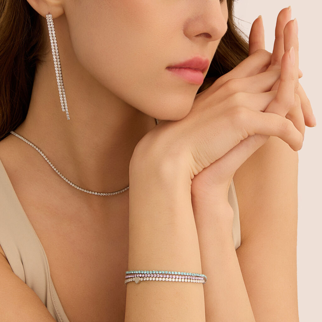 Orecchini Pendenti Tennis Romantic Shine Metallo Cristallo