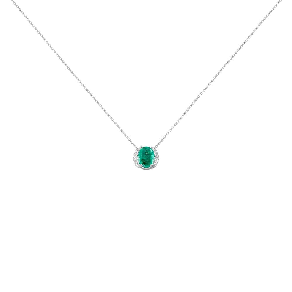 Collana Punto Luce Elizabeth Crown Oro Bianco Smeraldo Diamante
