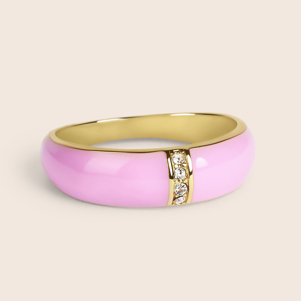 Anello Fascia Lady Sweet Acciaio Dorato Cristallo