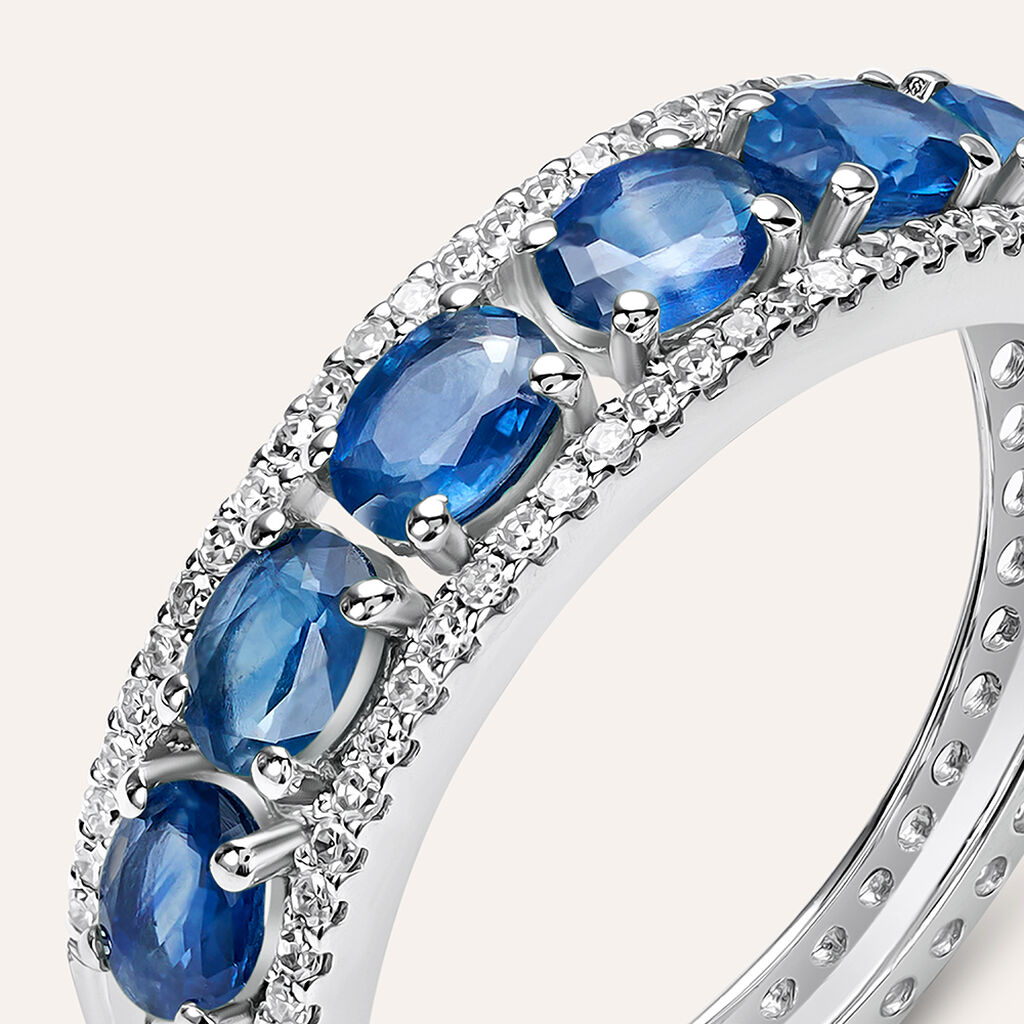 Anello Fascia Elizabeth Crown Oro Bianco Zaffiro Diamante