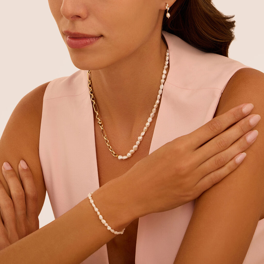 Orecchini Lobo Gabrielle Oro Giallo Perla D'Acqua Dolce Cubic Zirconia