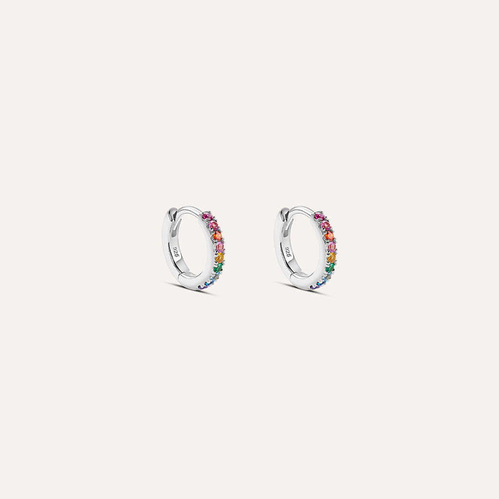 Orecchini A Cerchio Silver Rainbow Argento Rodiato Cubic Zirconia