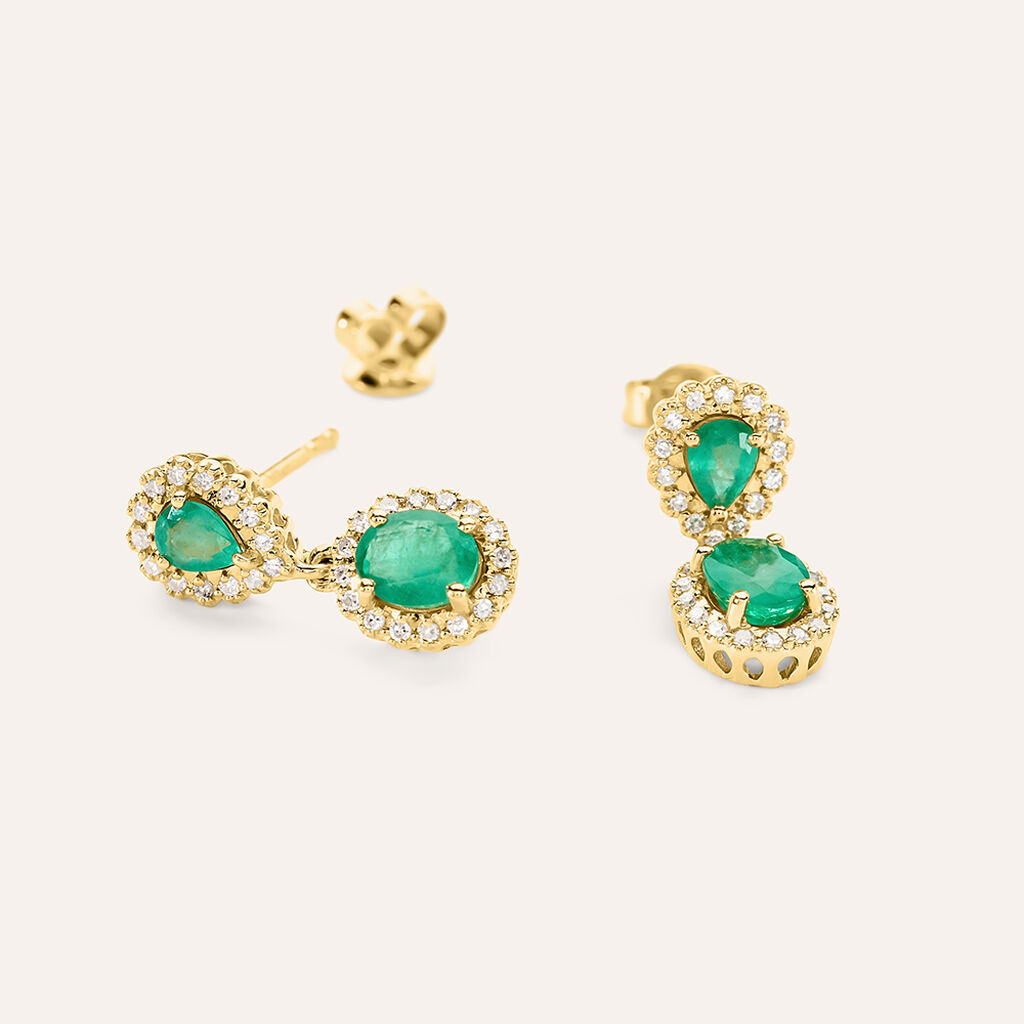 Orecchini Pendenti Charlotte Oro Giallo Smeraldo Diamante Diamante