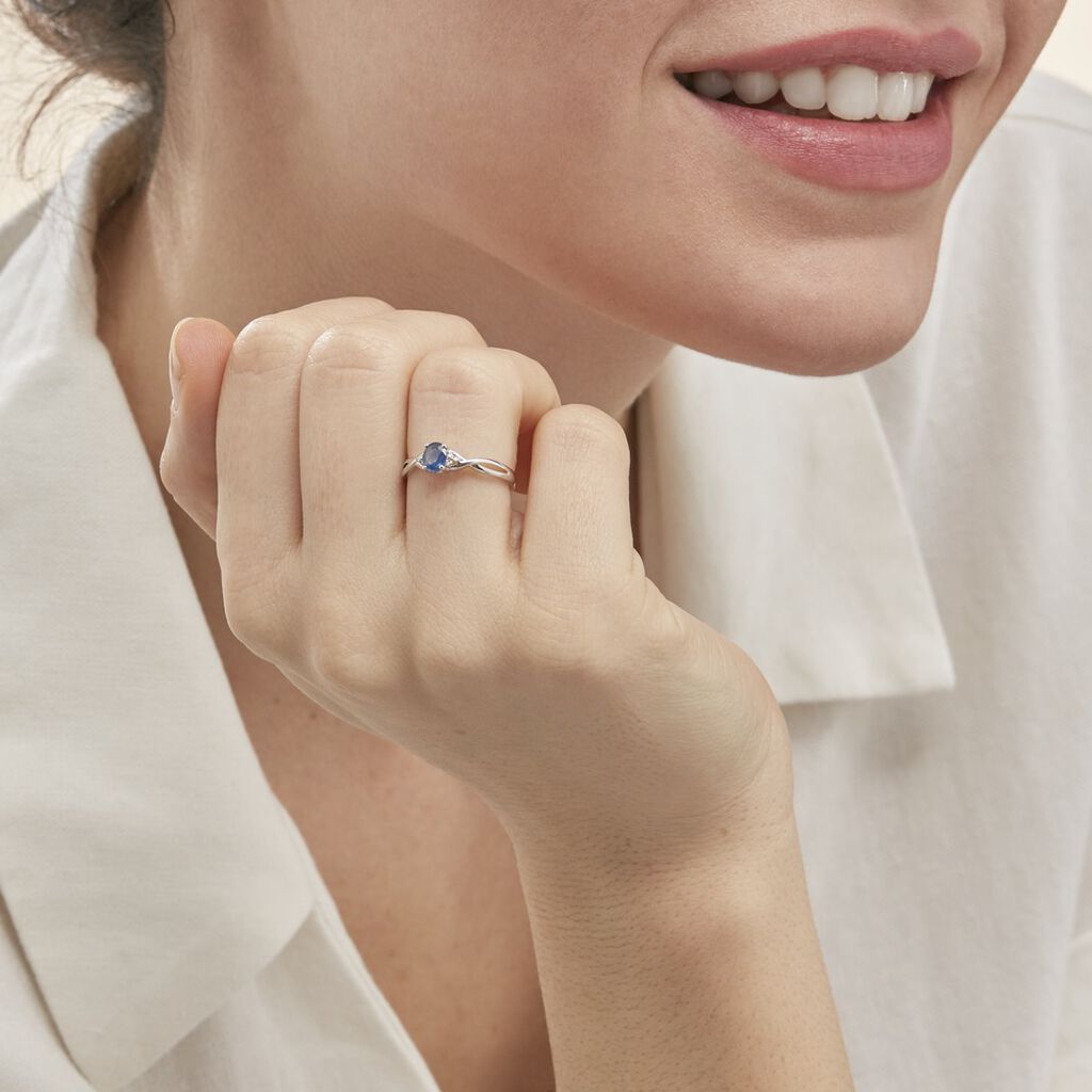 Anello Charlotte Oro Bianco Zaffiro Diamante