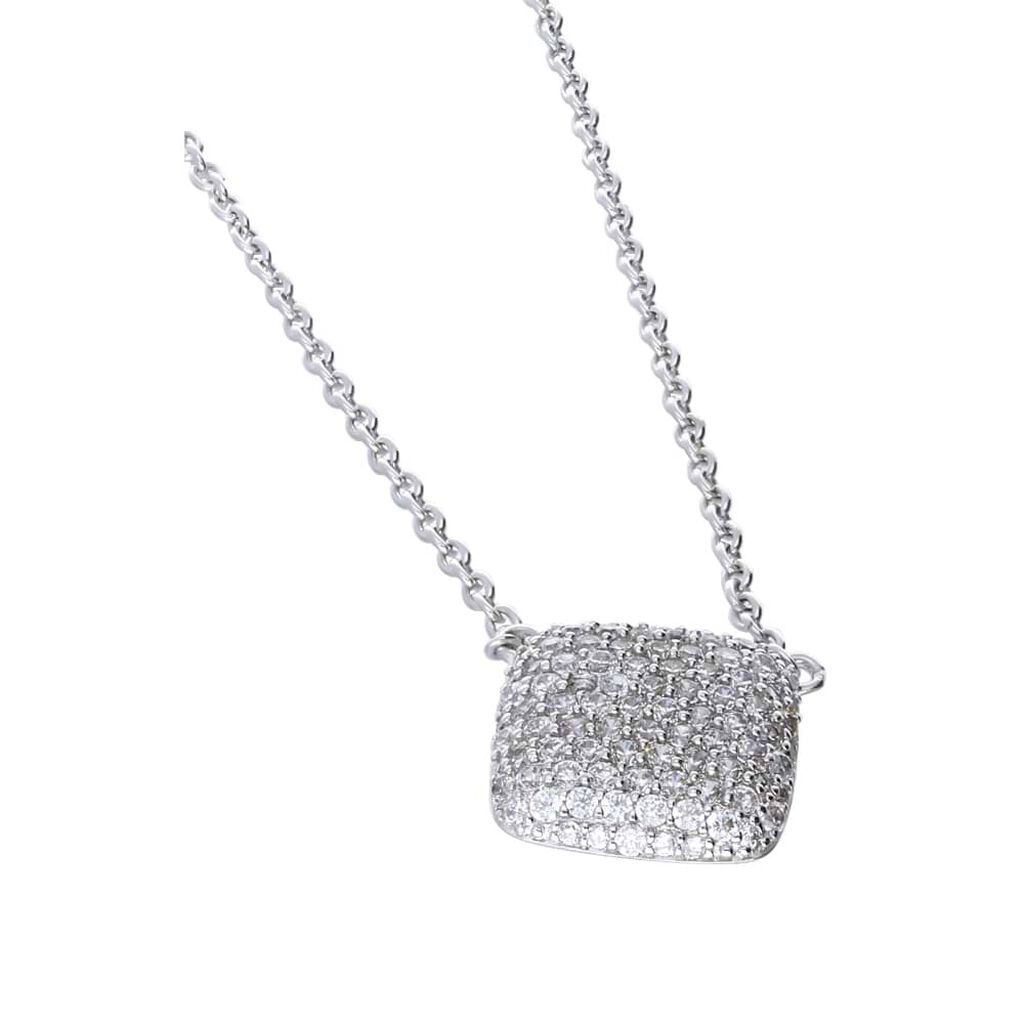 Girocollo in argento con pendente quadrato con pav&radic;&copy; di zirconi