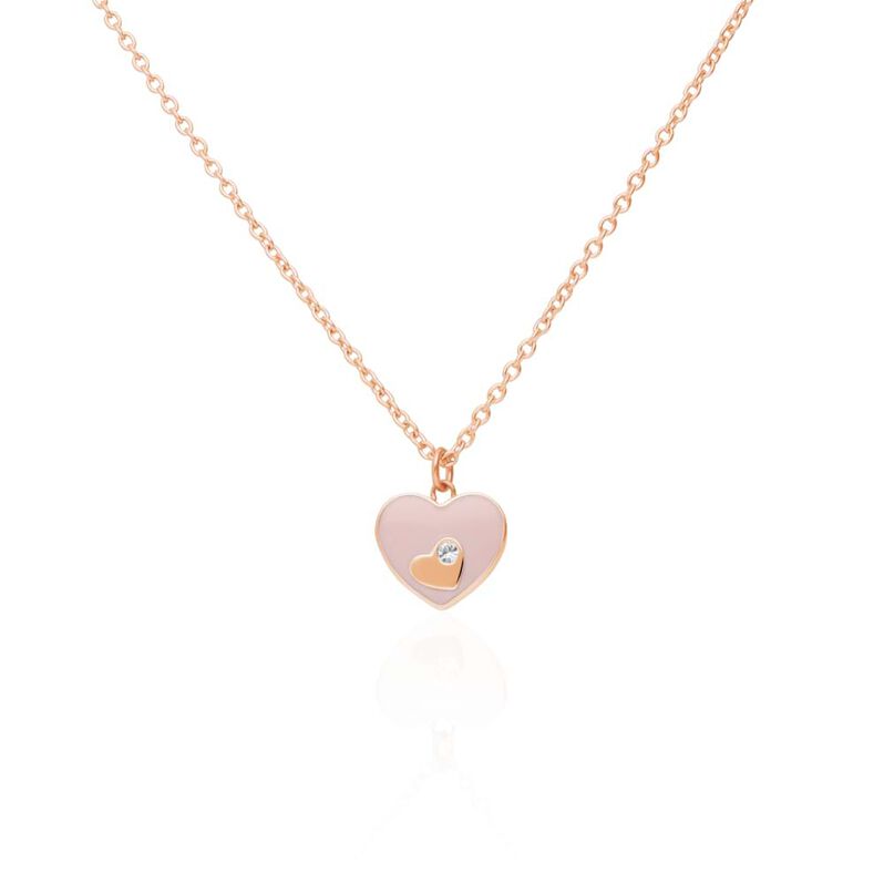Collana in acciaio rosato e strass con ciondolo a forma di cuore - Collane Donna | Stroili
