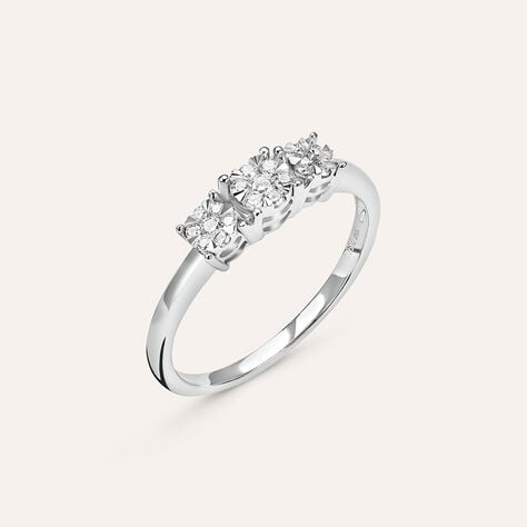 Anello Trilogy Petali Oro Bianco Diamante - Anelli con Pietre Donna | Stroili