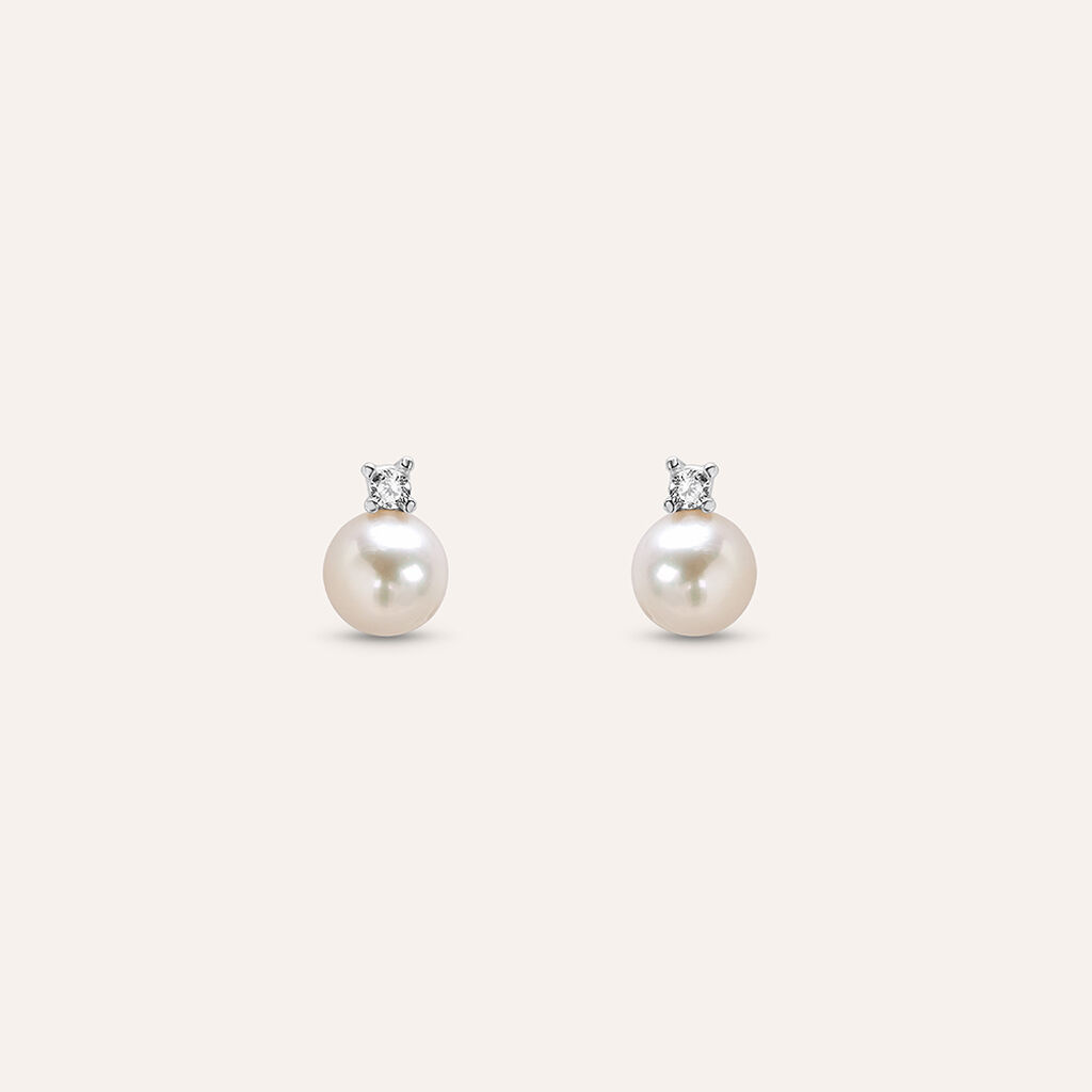 Orecchini Lobo Gabrielle Oro Bianco Perla D'Acqua Dolce Cubic Zirconia - Orecchini a Lobo Donna | Stroili