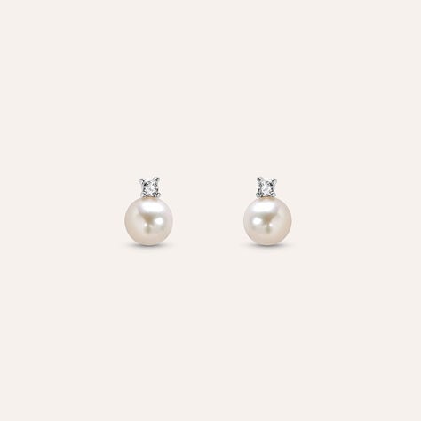 Orecchini Lobo Gabrielle Oro Bianco Perla D'Acqua Dolce Cubic Zirconia - Orecchini a Lobo Donna | Stroili