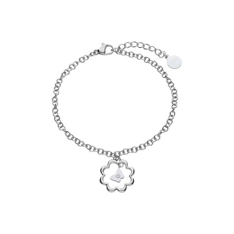 Bracciale in acciaio silver con fiore e strass - Bracciali Donna | Stroili