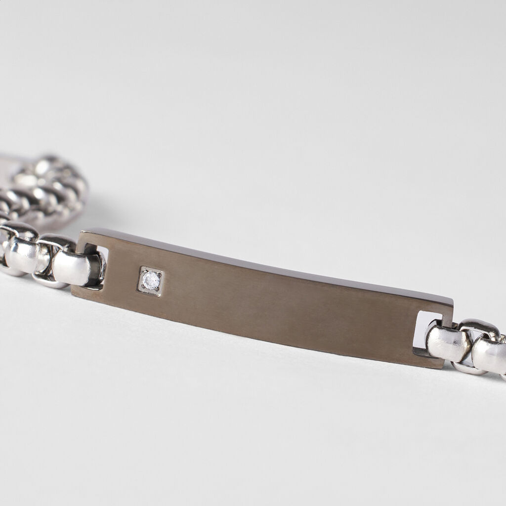 Bracciale Con Targhetta Man Code Acciaio Bicolore Bianco / Nero Cubic Zirconia - Bracciali con Incisione Uomo | Stroili