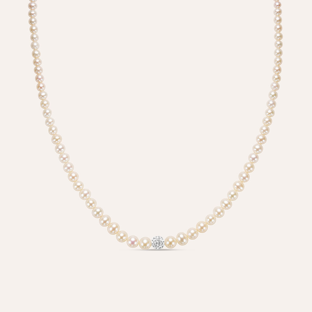 Collana Gabrielle Oro Bianco Perla D'Acqua Dolce Cristallo