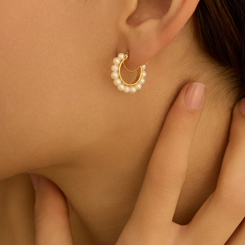 Orecchini A Cerchio Gabrielle Oro Giallo Perla D'Acqua Dolce