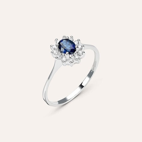 Anello Solitario Kate Elizabeth Crown Oro Bianco Zaffiro Diamante - Anelli con Pietre Donna | Stroili