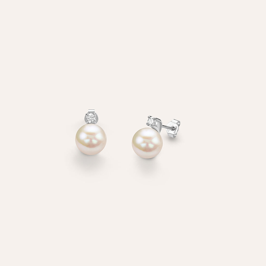 Orecchini Lobo Silver Pearls Argento Rodiato Perla sintentica Cubic Zirconia - Orecchini a Lobo Donna | Stroili