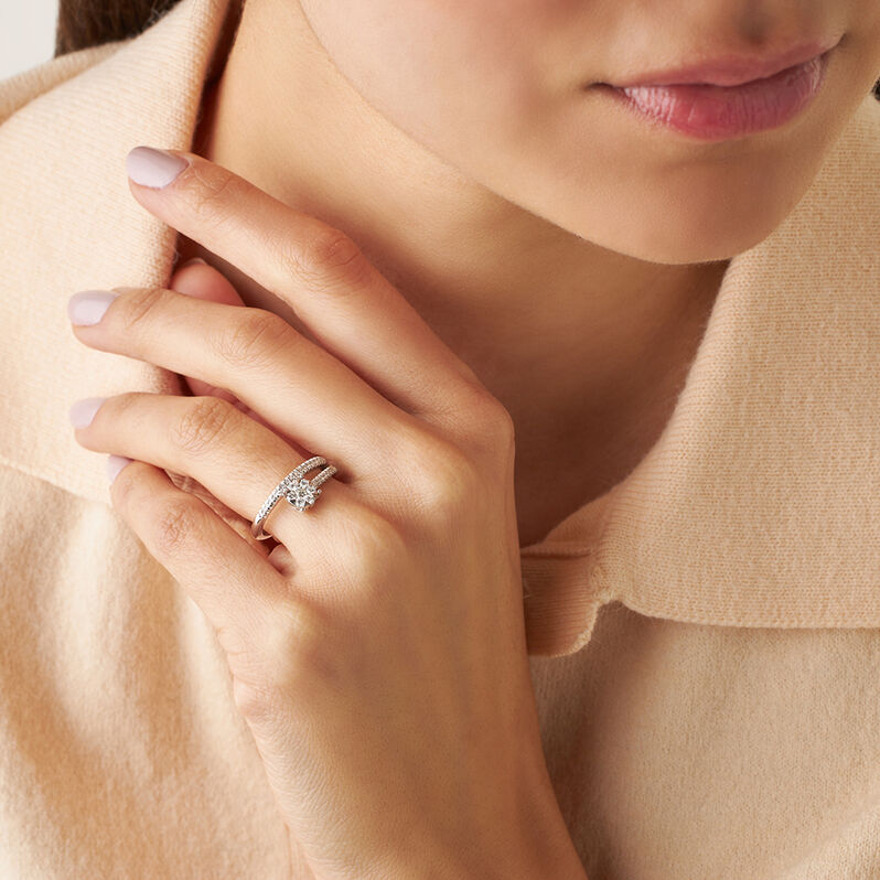 Anello Solitario Petali Oro Bianco Diamante - Anelli con Pietre Donna | Stroili