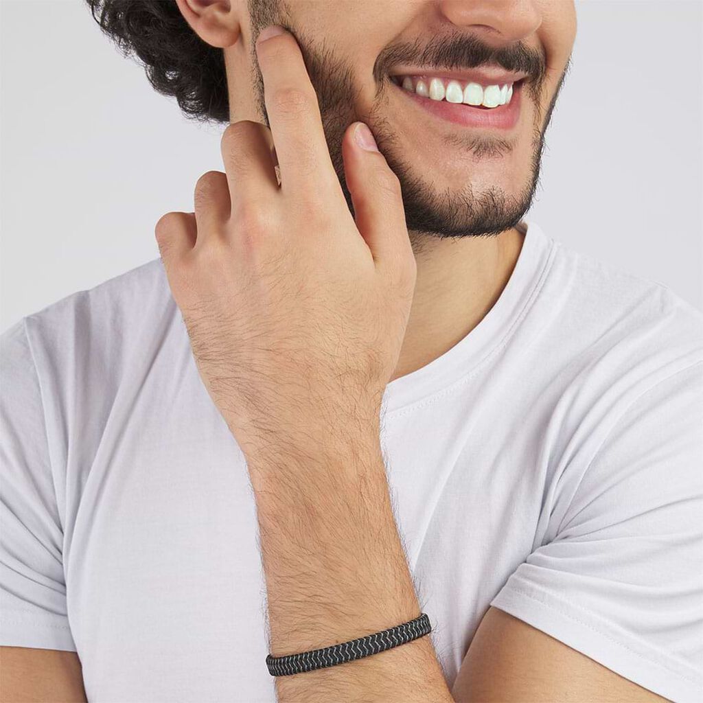 Bracciale in acciaio e corda - Bracciali Uomo | Stroili