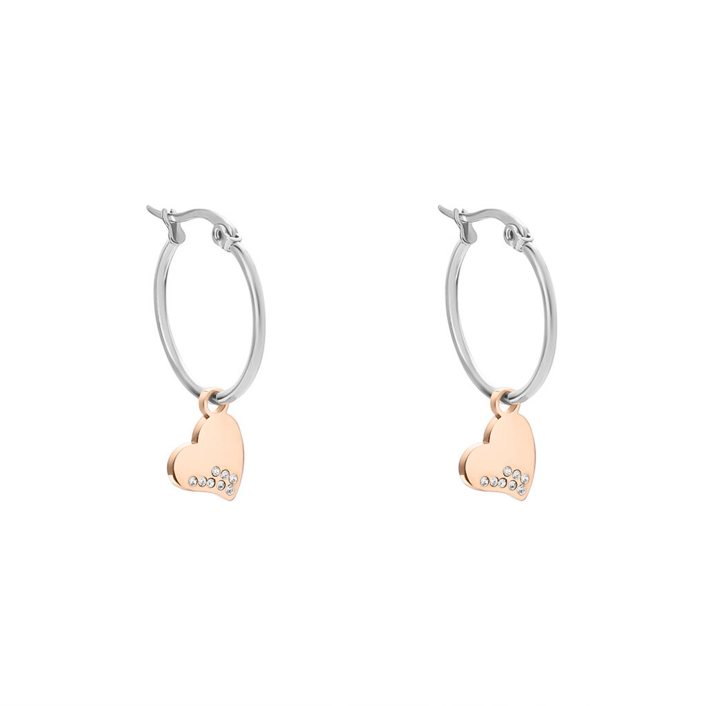 Orecchini A Cerchio Sunrise Acciaio Bicolore Bianco / Rosa Cristallo