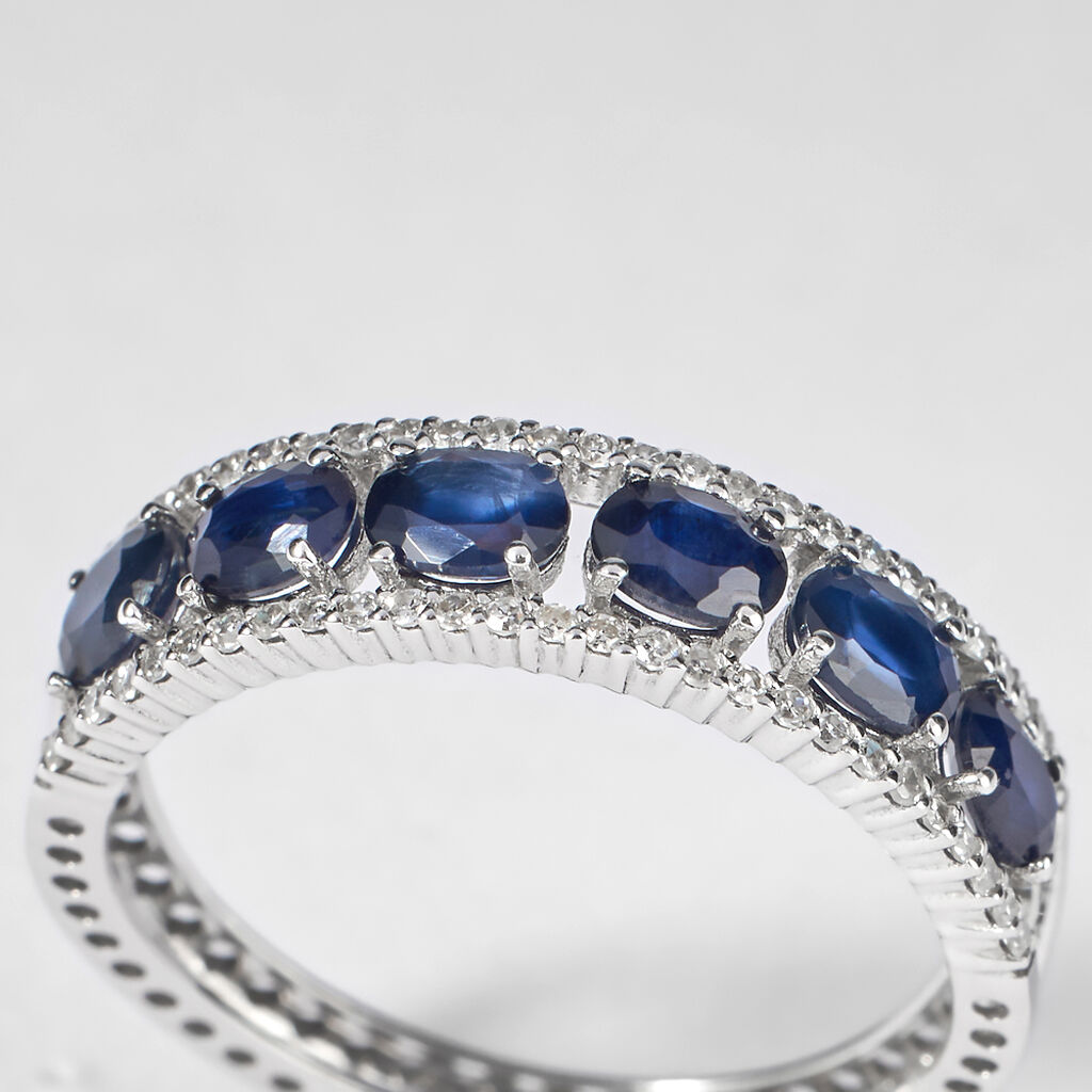 Anello Fascia Elizabeth Crown Oro Bianco Zaffiro Diamante - Anelli con Pietre Donna | Stroili
