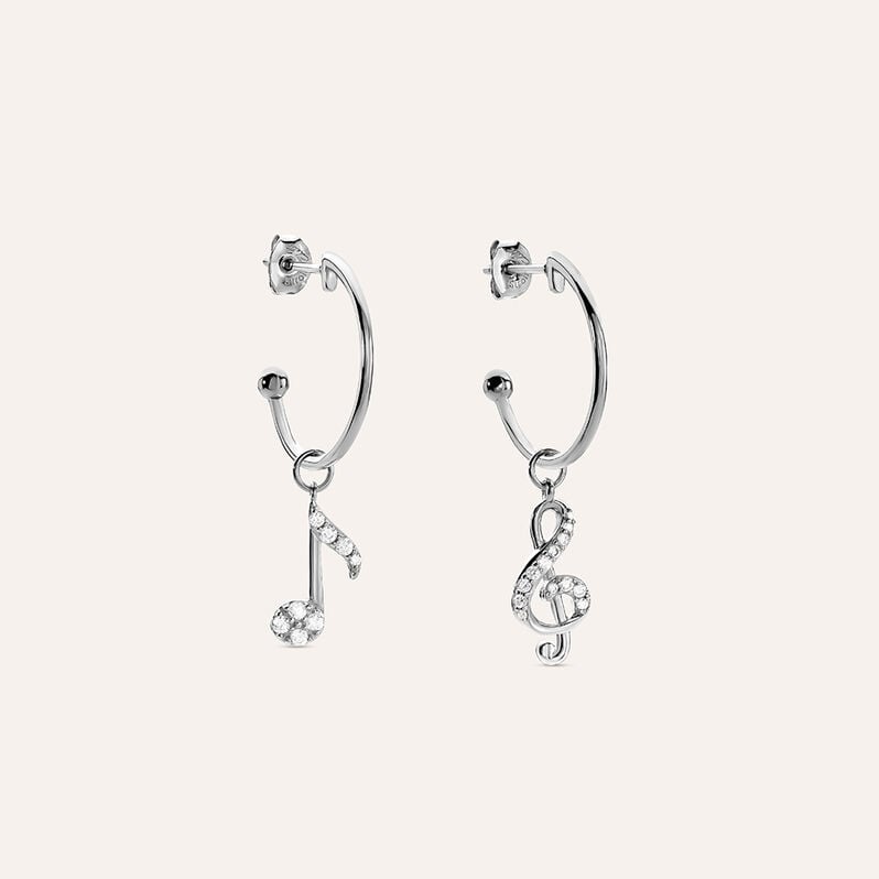 Orecchini Spaiati Silver Moments Argento Rodiato Cubic Zirconia - Orecchini a Cerchio Donna | Stroili