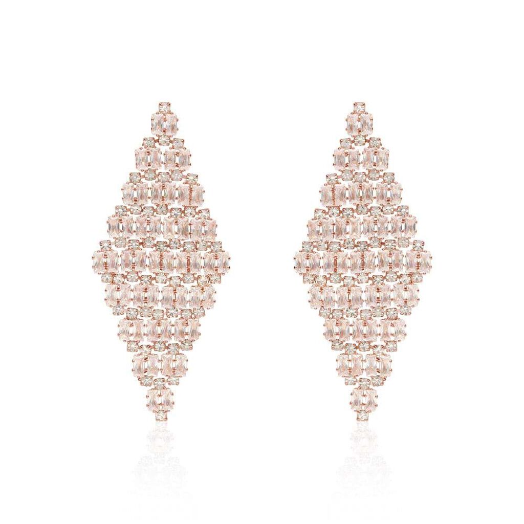 Orecchini pendenti rosati forma rombo con strass - Orecchini Pendenti Donna | Stroili