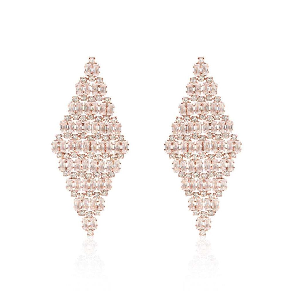 Orecchini pendenti rosati forma rombo con strass - Orecchini Pendenti Donna | Stroili