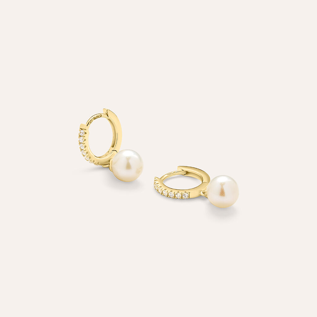 Orecchini A Cerchio Gabrielle Oro Giallo Perla D'Acqua Dolce Cubic Zirconia - Orecchini a Cerchio Donna | Stroili