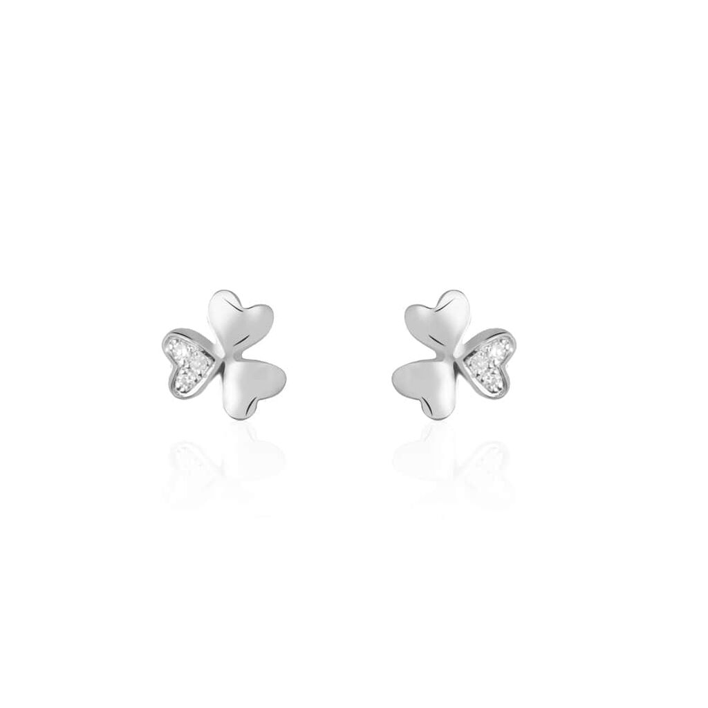 Orecchini a lobo Cuore in oro bianco e diamanti 0.016 ct