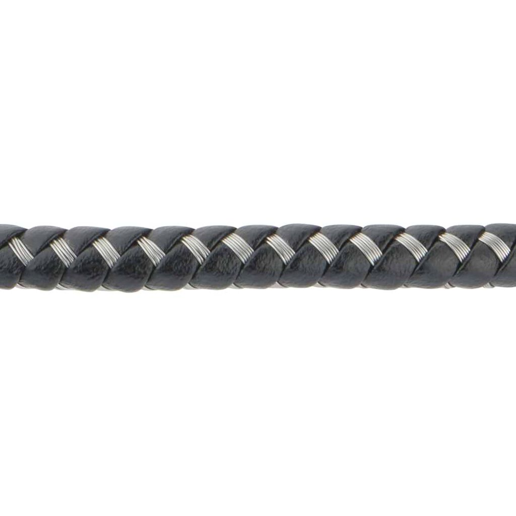 Bracciale in pelle nera e acciaio