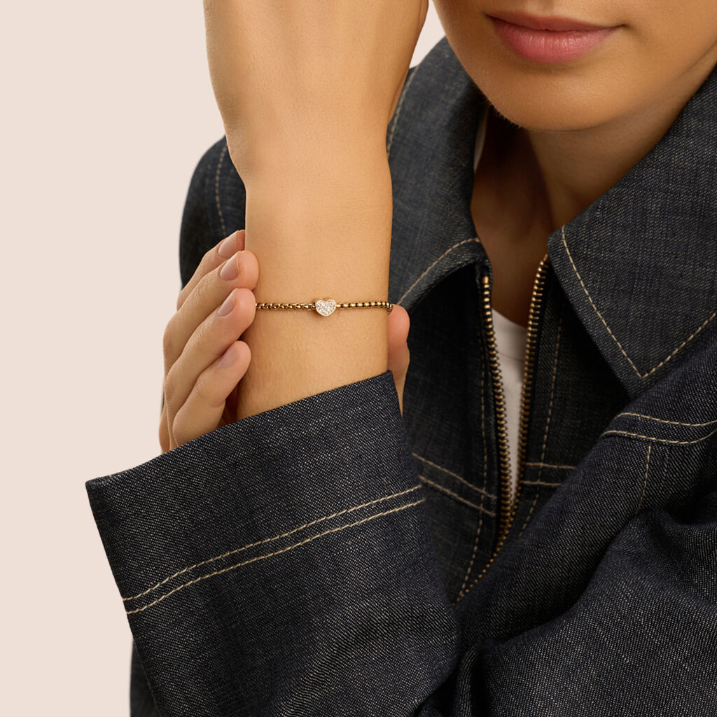 Bead Essential Code Acciaio Dorato Cristallo