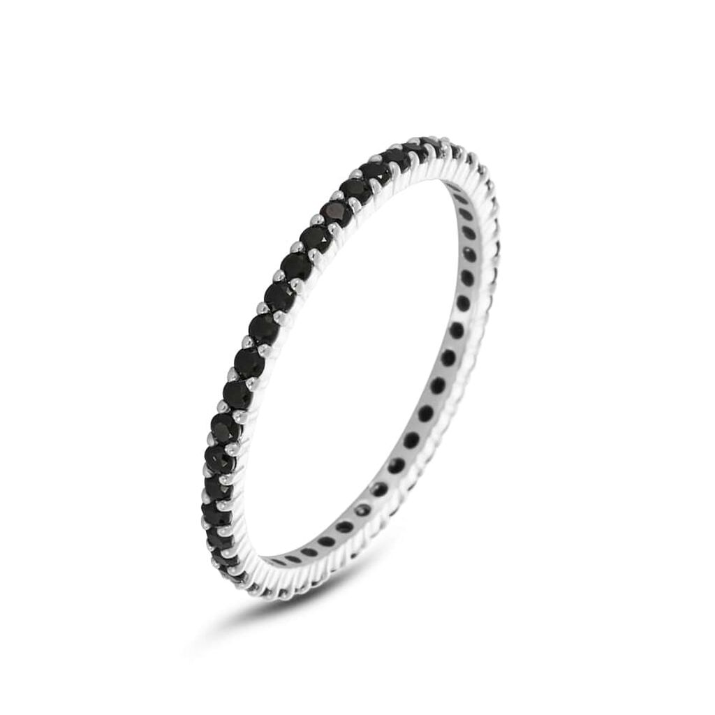 Anello Eternity L'homme Or Oro Bianco Con Spinelli Neri Da Uomo - Anelli Eternity Uomo | Stroili