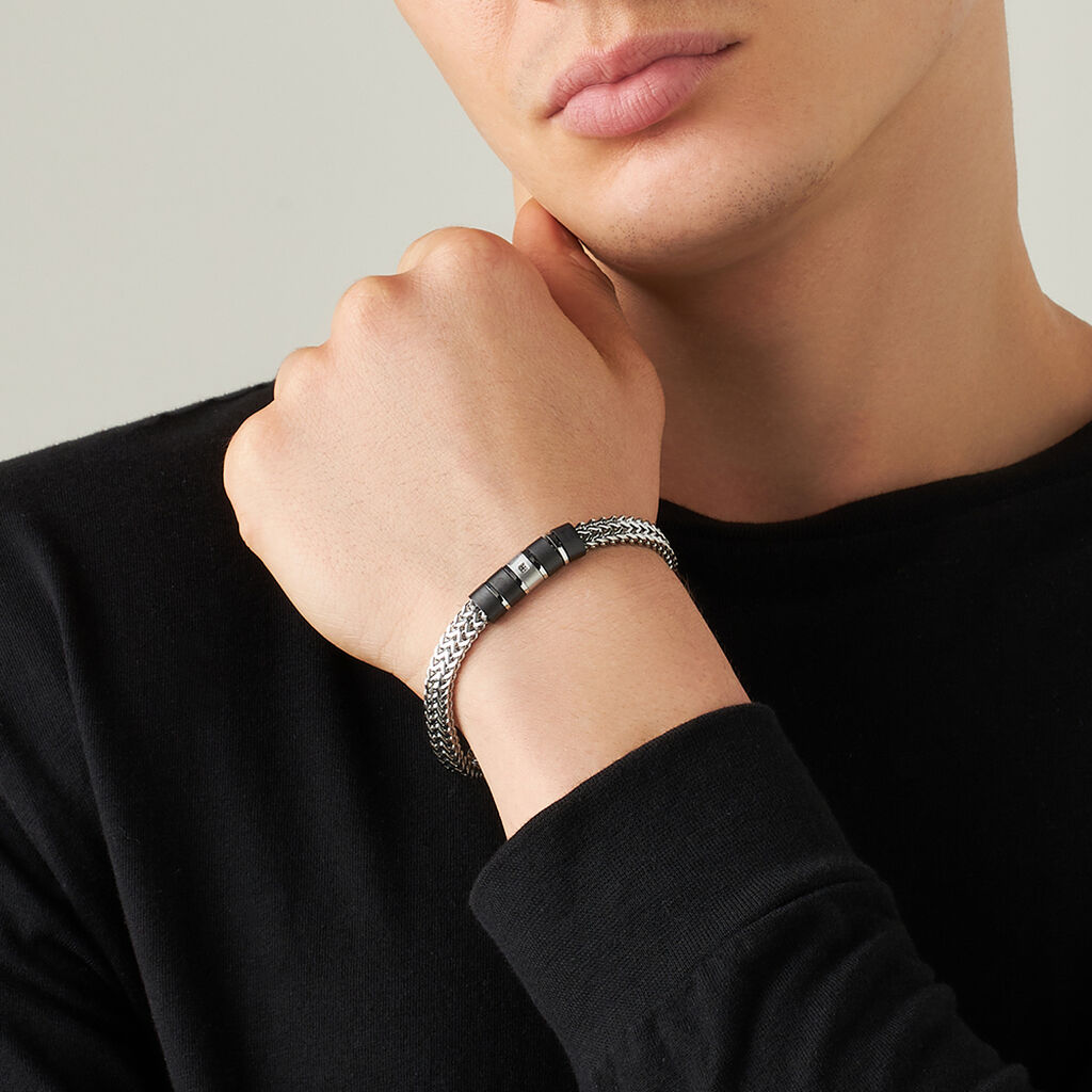 Bracciale Man Code Acciaio Bicolore Bianco / Nero Cubic Zirconia - Bracciali Uomo | Stroili
