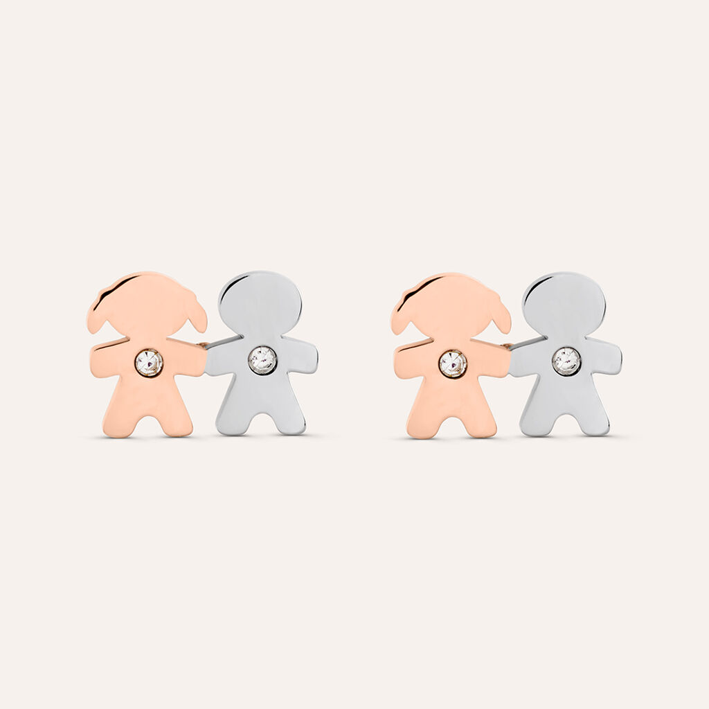 Orecchini Lobo Sunrise Acciaio Bicolore Bianco / Rosa Cristallo