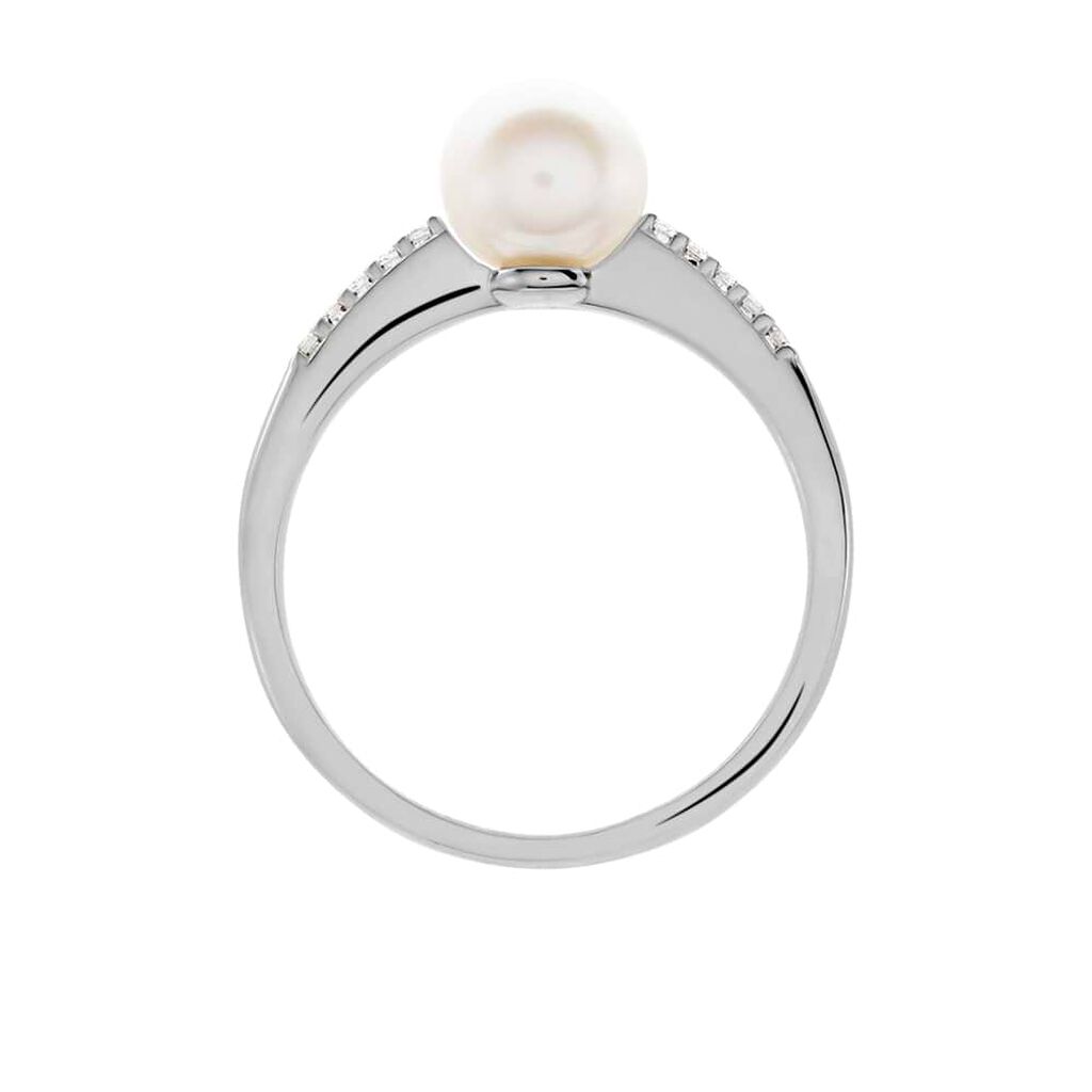 Anello Solitario Gabrielle Oro Bianco Perla D'Acqua Dolce Cubic Zirconia - Anelli con Pietre Donna | Stroili