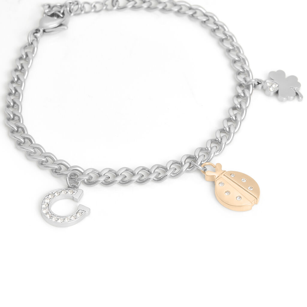 Bracciale Lady Chic Acciaio Bicolore Bianco / Rosa Cristallo - Bracciali con Incisione Donna | Stroili