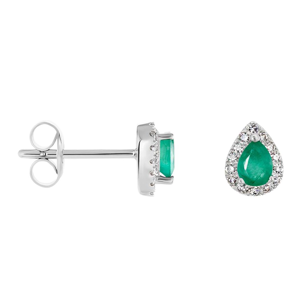 Orecchini Lobo Punto Luce Charlotte Oro Bianco Smeraldo Diamante - Orecchini a Lobo Donna | Stroili