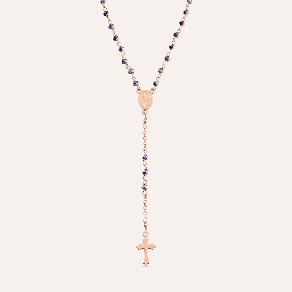 Collana lunga con catena di perline di rosario in legno da 8