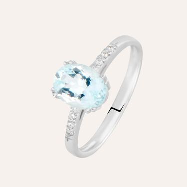 Anello Solitario Acquamarina Oro Bianco Acquamarina Diamante