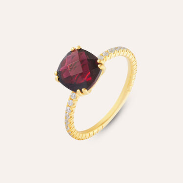 Anello Solitario Am&eacute;lie Oro Giallo Granato Mozambico Cubic Zirconia