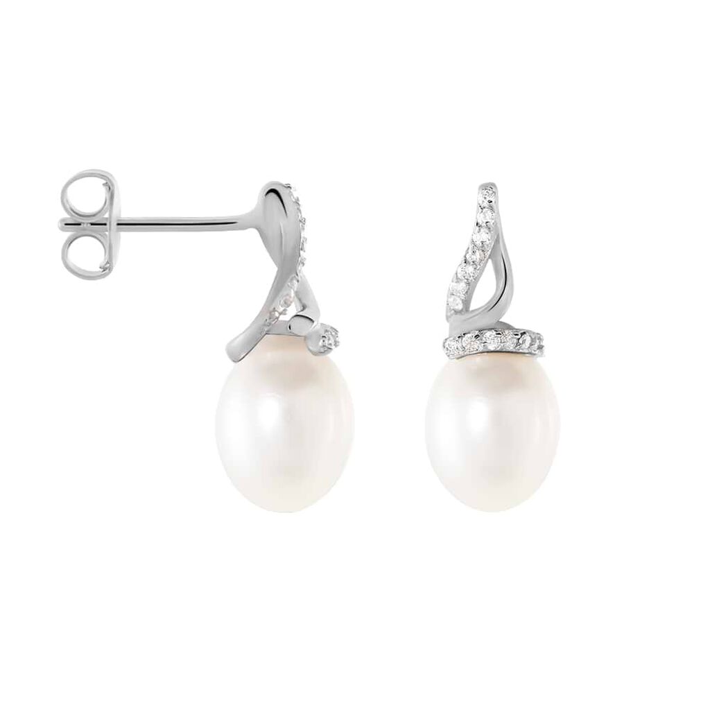 Orecchini Lobo Silver Pearls Argento Rodiato Perla sintentica Cubic Zirconia - Orecchini a Lobo Donna | Stroili