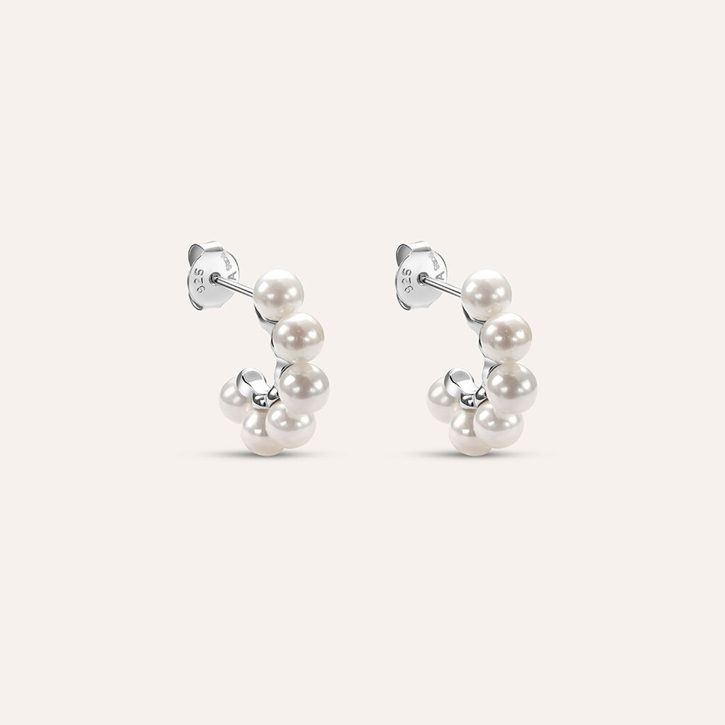 Orecchini A Cerchio Silver Pearls Argento Bianco Perla sintetica - Orecchini a Cerchio Donna | Stroili