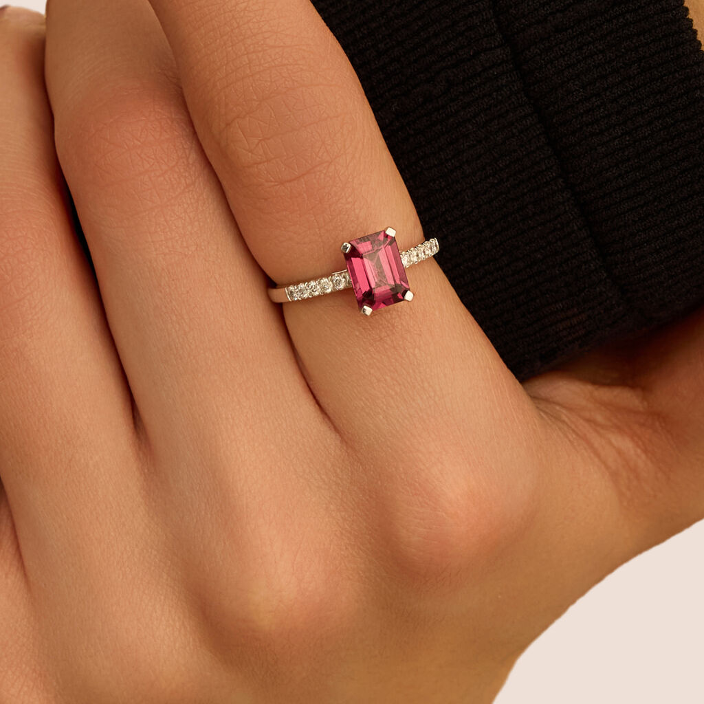 Anello Solitario Jasmine Oro Bianco Rodolite Diamante - Anelli con Pietre Donna | Stroili
