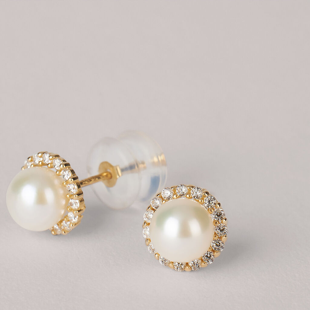 Orecchini Lobo Bon Ton Oro Giallo Perla D'Acqua Dolce Cubic Zirconia