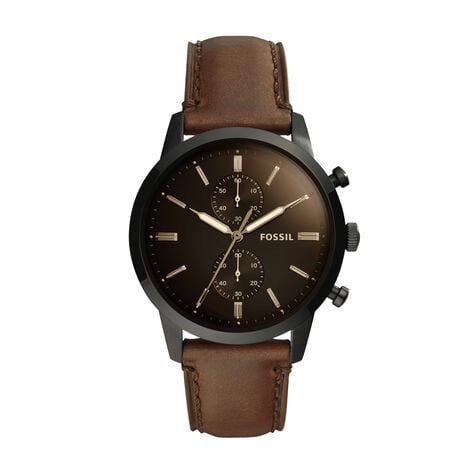 Orologio Fossil cronografo cinturino in pelle marrone e cassa in acciaio nero - Orologi Uomo | Stroili