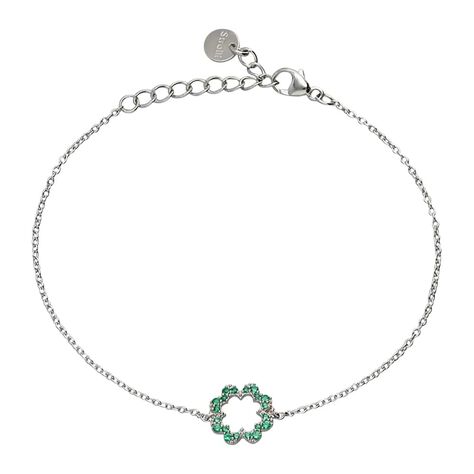 Bracciale quadrifoglio in argento e zirconi verdi - Bracciali Amicizia Donna | Stroili
