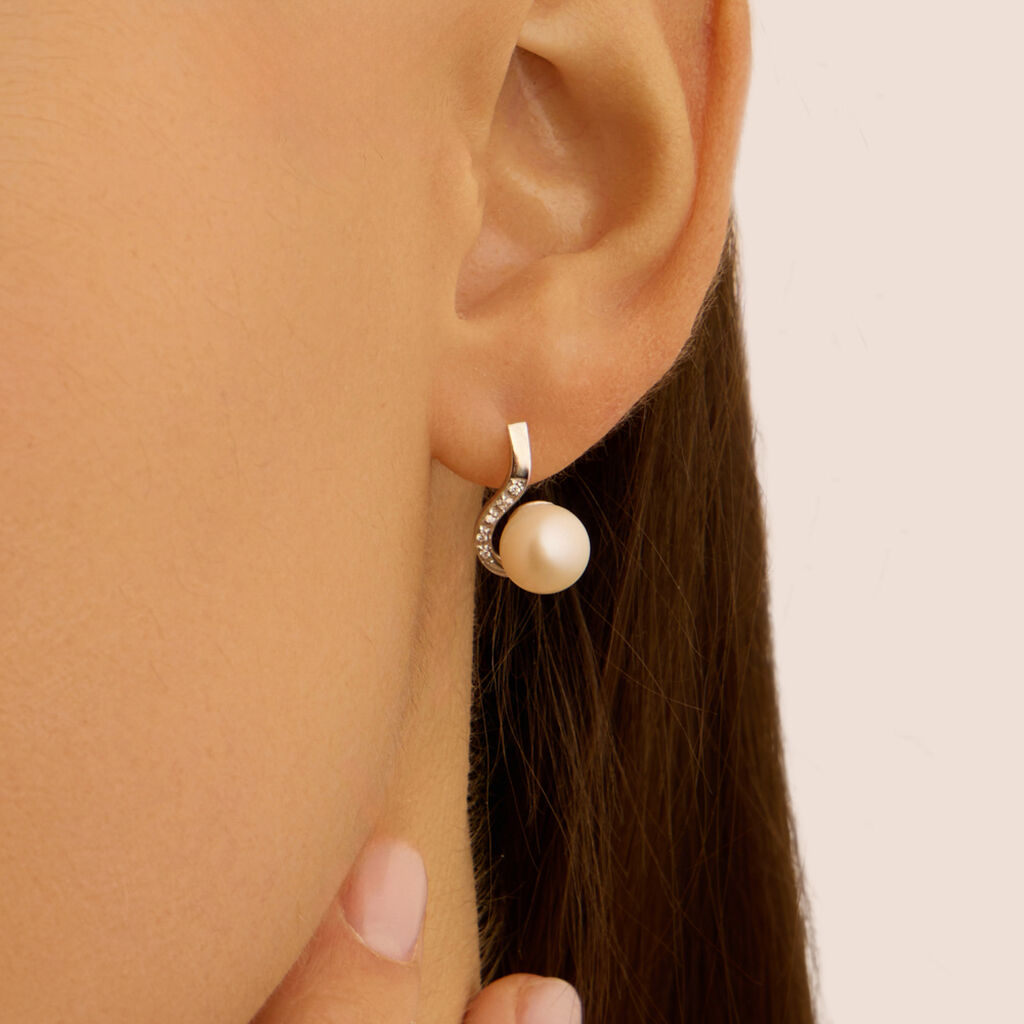 Orecchini Lobo Gold Pearls Oro Bianco Perla D'Acqua Dolce Diamante