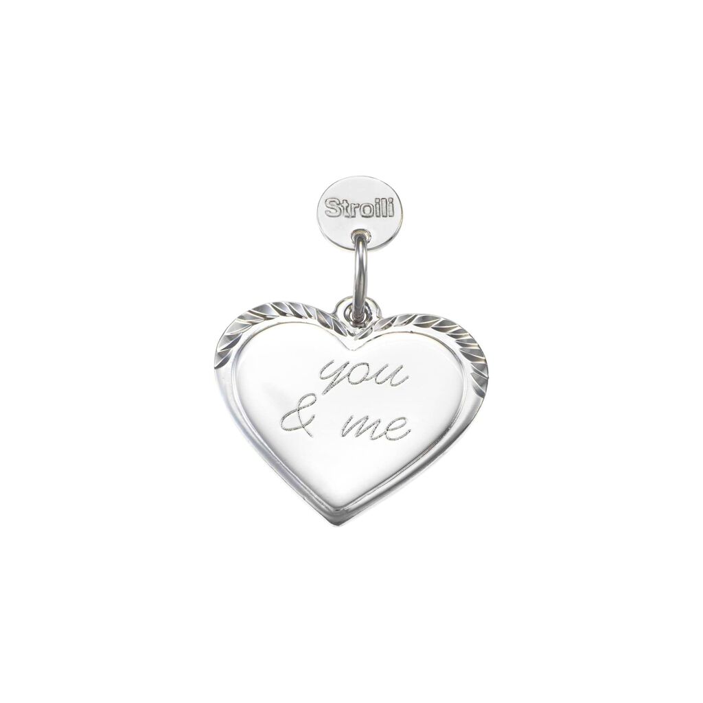 Charm in argento rodiato diamantato con incisione